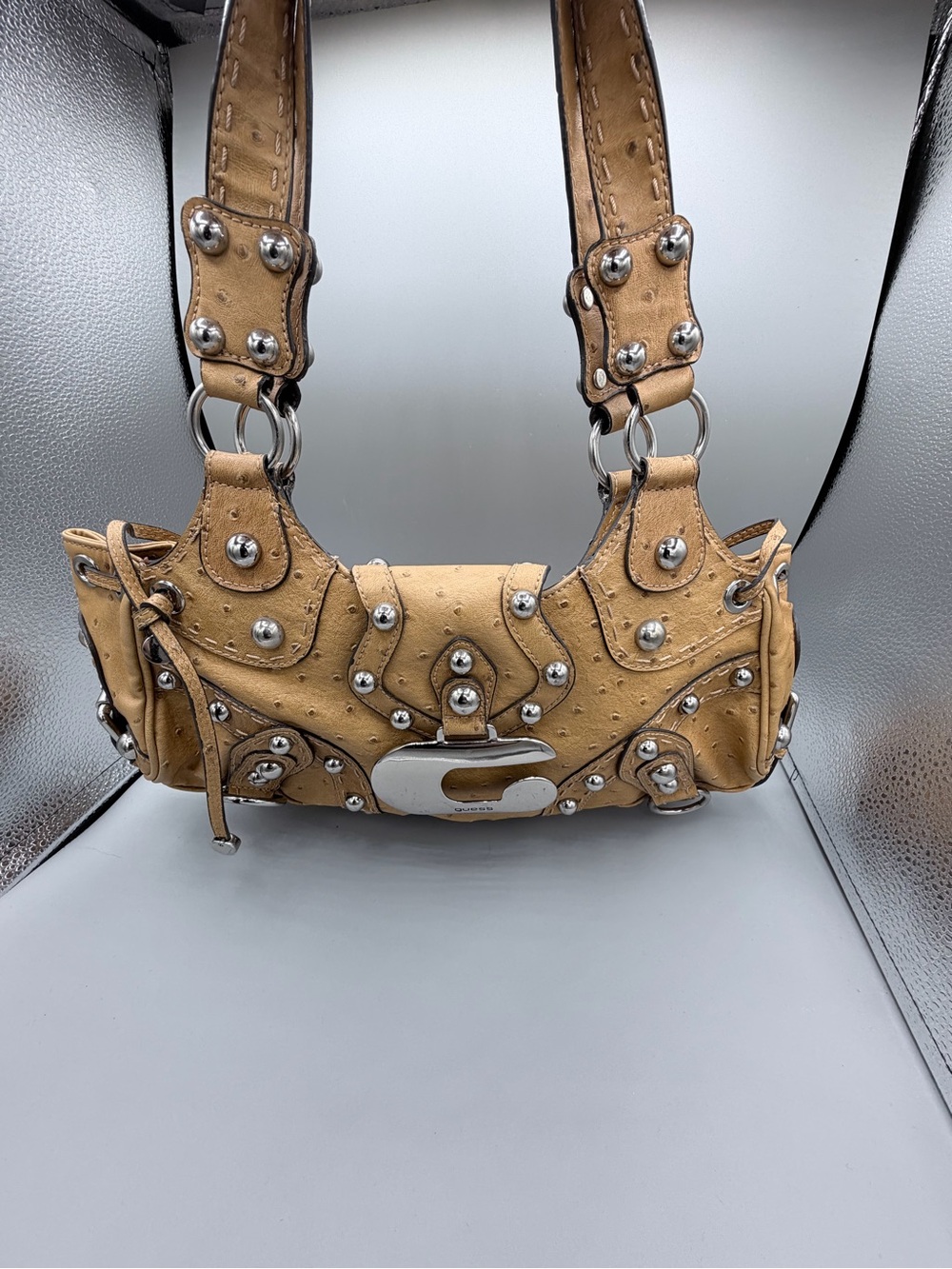 Guess Tan Shoulder Bag with Silver Studs